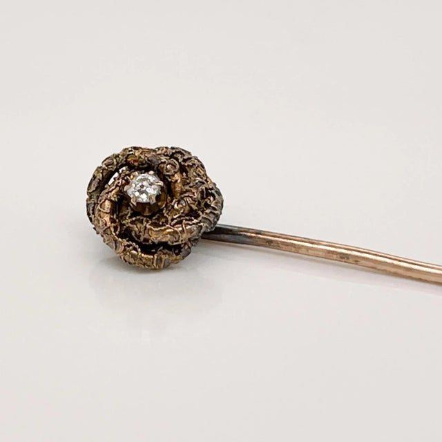 Vintage Antique Edwardian 10 Karat Gold & Diamond Love Knot Stick Pin For Sale - Image 4 of 6