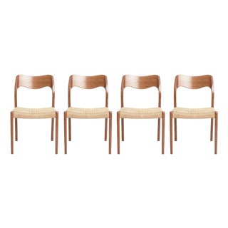 Vintage Model 71 Dining Chairs in Teak and Paper Cord by Niels Otto Møller for J.L. Møller Mobelfabrik, 1960s, Set of 4 For Sale
