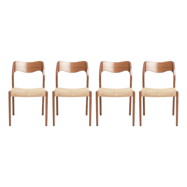Vintage Model 71 Dining Chairs in Teak and Paper Cord by Niels Otto Møller for J.L. Møller Mobelfabrik, 1960s, Set of 4 For Sale