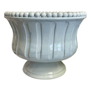 Large Ribbed Footed Decorative Bowl With Beaded Edge For Sale