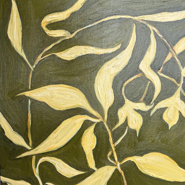2020s Original Botanical Leaf Painting in Brushed Gold Frame, Oil on Canvas, 14.5" X 14.5" by Tatiana Duperault For Sale - Image 5 of 5