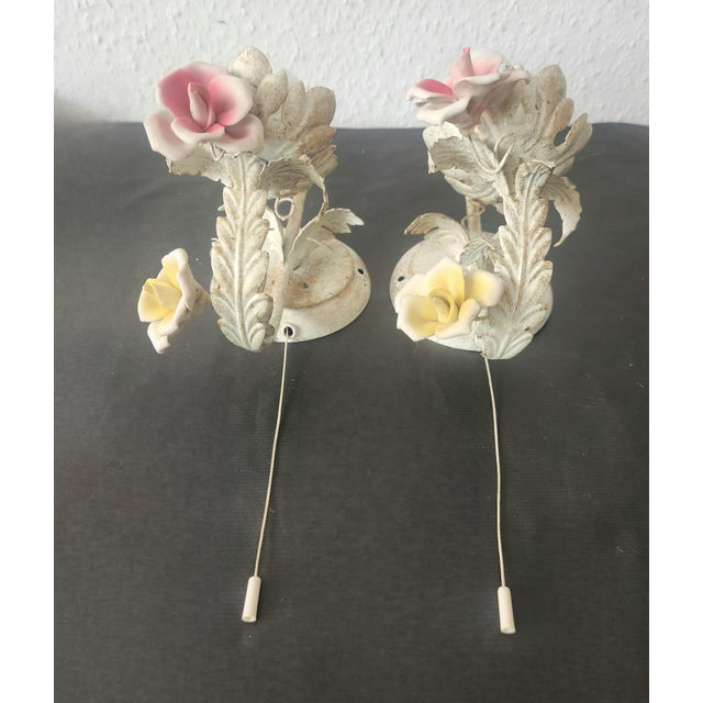 Vintage Wall Lamp with Floral Porcelain Elements, 1960s, Set of 2 For Sale - Image 11 of 18