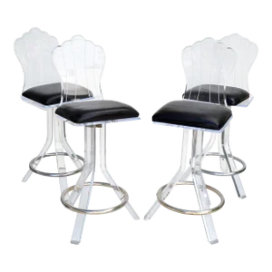 Set of 4 Hill Manufacturers Lucite & Chrome Swivel Bar Stools Mid-Century Modern