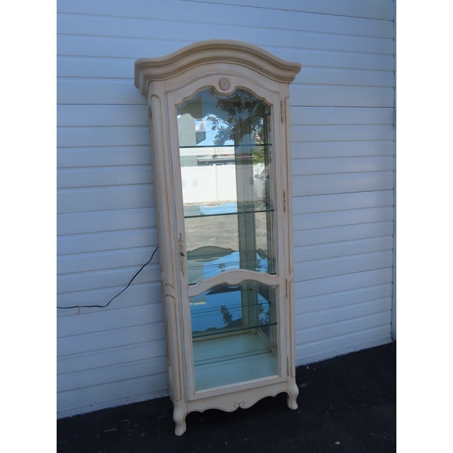 Ethan Allen French Tall Narrow Painted Curio China Display Cabinet Vitrine 6888 For Sale - Image 12 of 16