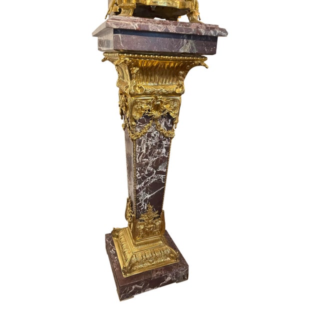 21st Century French Style Marble Pedestal and Candelabra With Brass Accents - 2 Pieces For Sale - Image 4 of 10