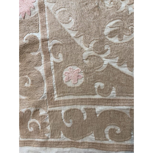 Tan Vintage Neutral Tan Suzani Wall Hanging 4'3'' X 5' For Sale - Image 8 of 10