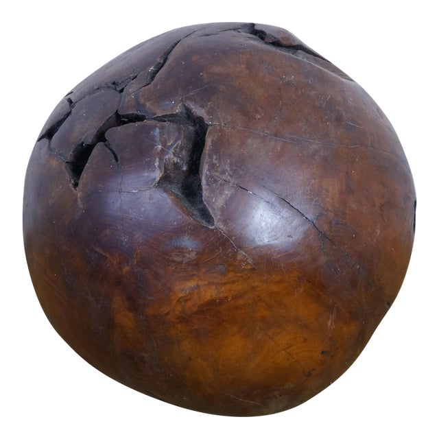Vintage Indonesian Teak Wood Garden Sphere Ball Orb Sculpture 12" For Sale