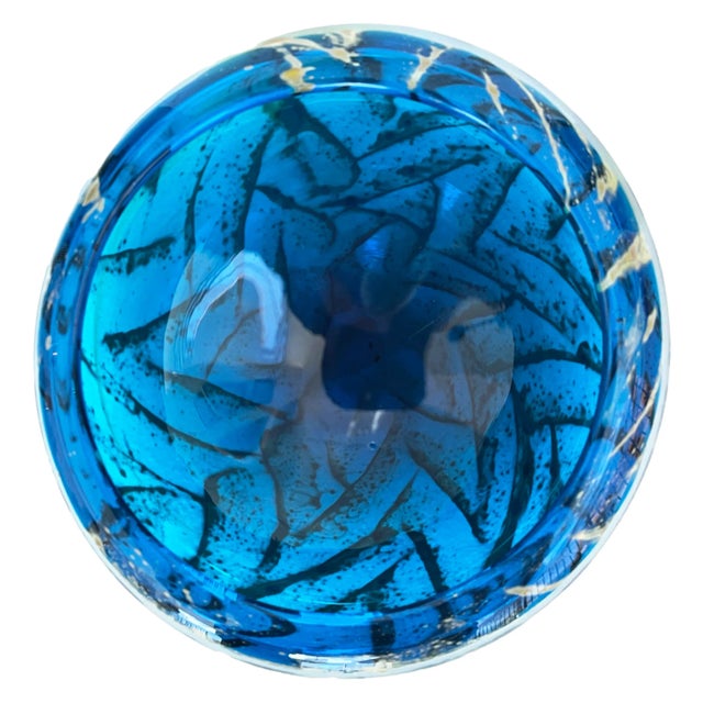 Blue and sand, ocean-inspired mouth-blown art glass bowl designed by Michael Harris.