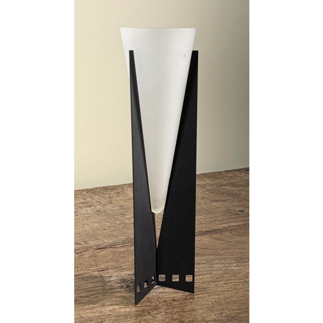 Vintage 1980's Postmodern Futuristic Black Metal & Glass Vase For Sale In Providence - Image 6 of 8