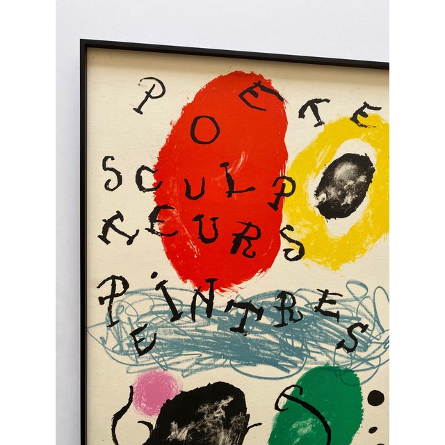 Joan Miró Joan Miro Vintage 1960 Mid Century Modernist Fine Art Lithograph Print " Poetes-Sculpteurs-Peintres " Framed Paris Exhibition Poster For Sale - Image 4 of 18