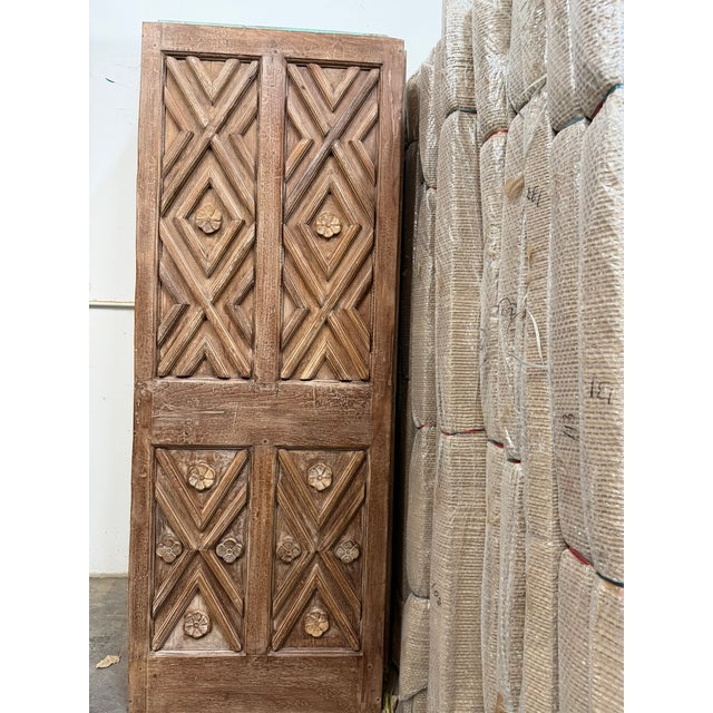 1920s Antique Rustic Geometric Chevron Hand-Carved Wooden Doors 80x30 For Sale - Image 5 of 7
