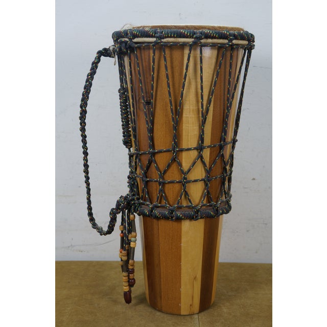 West African Ashiko Tribal Hardwood Goat Skin Rope Drum 22" For Sale - Image 9 of 14