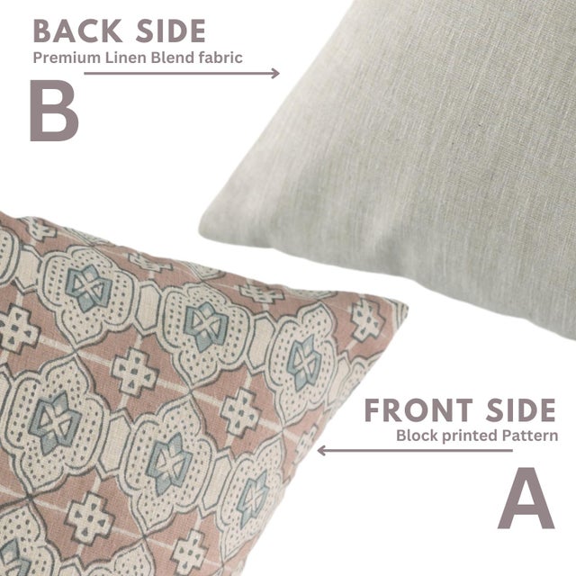 Fabdivine Handmade Block Print Linen Blend Throw Pillow Cover 26x26 Inches-Jharoka Design For Sale - Image 4 of 9