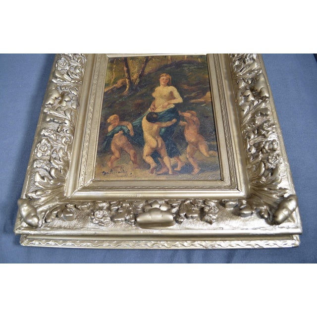 19th-Century French School Mythological Oil Painting, Nymph and Three Putti For Sale - Image 12 of 15