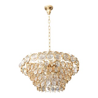 Gold Plate and Crystal Chandelier by Palwa For Sale