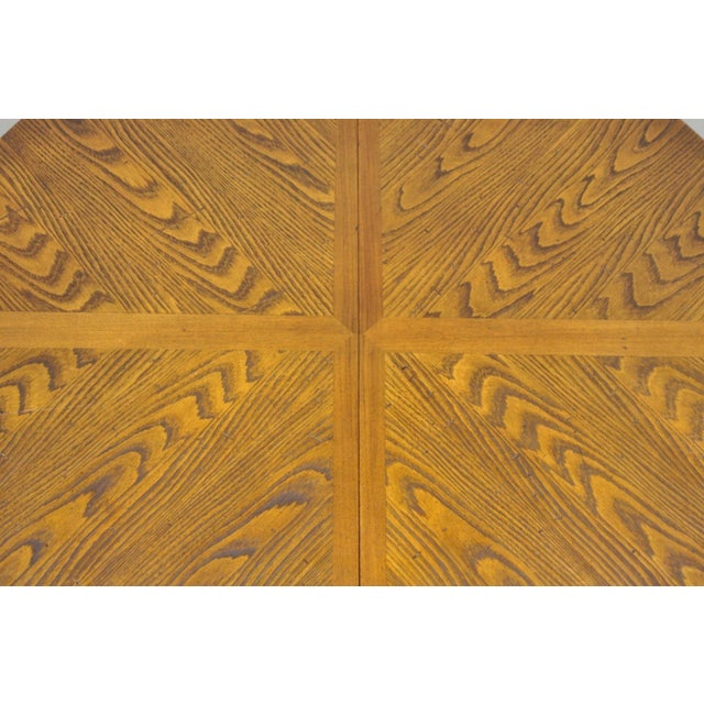 Vintage Mid Century Modern Oak Sunburst Round Extension Pedestal Dining Table For Sale - Image 4 of 18