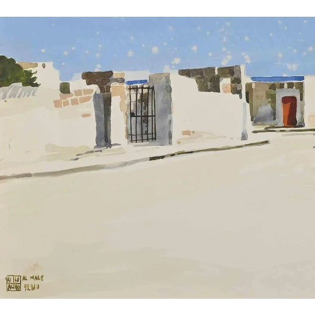 Aldo Riso, At the Beach, 1970s, Tempera and Watercolor, Framed For Sale - Image 3 of 4