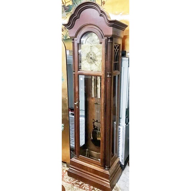 Wood 1970s Tall Case Grandfather Clock by Howard Miller For Sale - Image 7 of 10