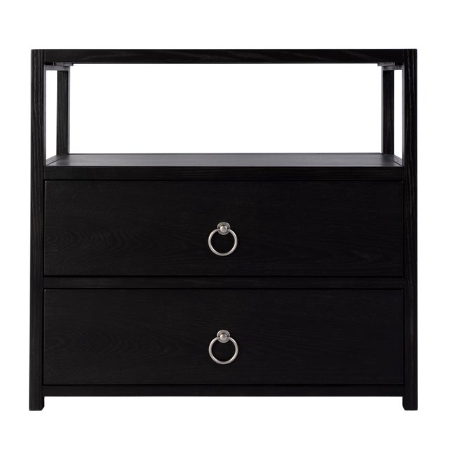 Lark 28 in. W Rectangular Wood 2 Drawer Wide Nightstand with Open Shelf, Washed Black For Sale In Chicago - Image 6 of 11