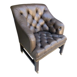 Experience the Height of Classic Luxury With This Leather Chesterfield Chair With Elegant Brass Nailhead Trim. For Sale