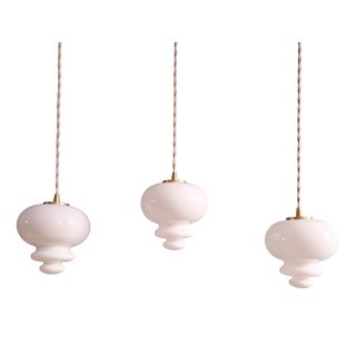 Scandinavian Pendant Lights in White Opaline Glass, 1960, Set of 3 For Sale