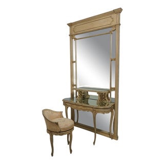 Vintage Dressing Vanity W. Large Mirror & Stool For Sale