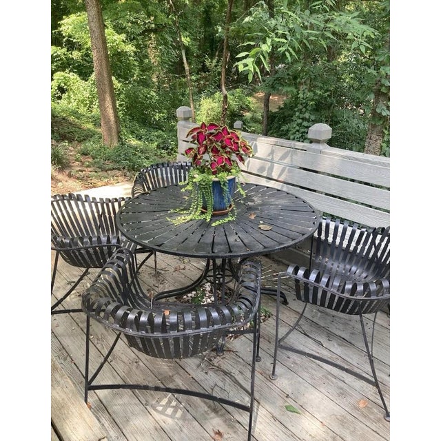 Black Woodard Mid Century Modern Strap Iron Patio Set of 5 For Sale - Image 8 of 8