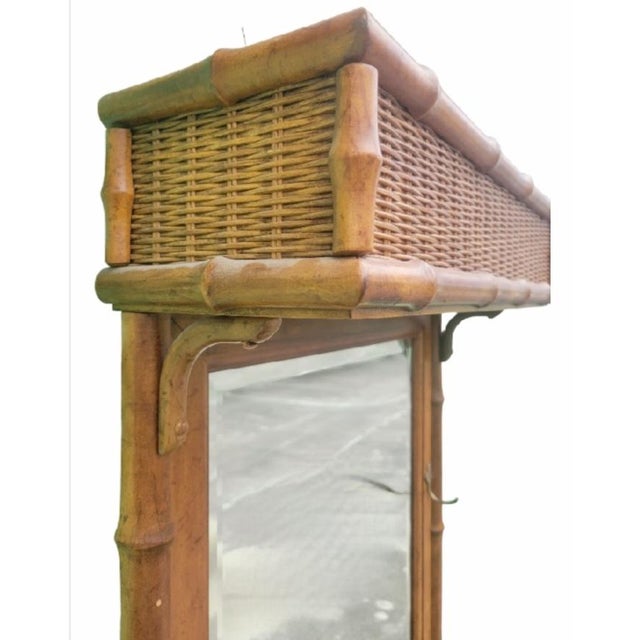 Tan Vintage Faux Bamboo & Woven Rattan American of Martinville Mirrored Hall Tree Umbrella Stand Coat Rack For Sale - Image 8 of 8