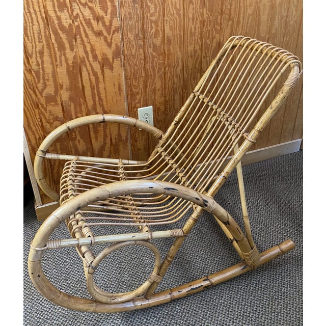 1970s Franco Albini Style Bamboo Rocking Chair For Sale - Image 11 of 11