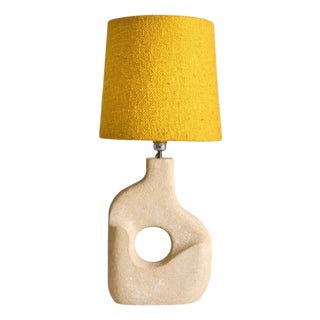French Abstract Limestone Table Lamp with Yellow Shade by Albert Tormus, 1960s For Sale