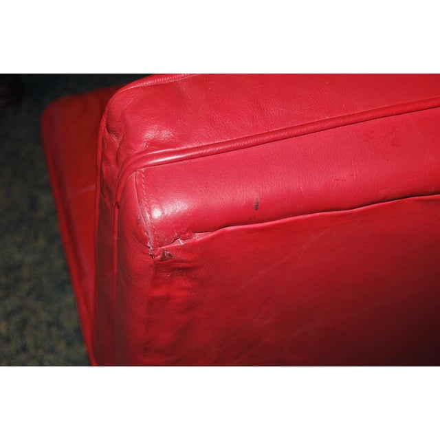 1960s Knoll Tufted Leather Slipper Sofa With Label in Lipstick Red For Sale - Image 5 of 9