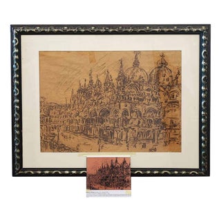 Emilio Vedova, Venetian Basilica of San Marco, 1936, Charcoal on Paper, Framed For Sale
