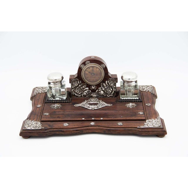 Metal Inkwell with Rosewood Frame and Glass Tanks For Sale - Image 7 of 7