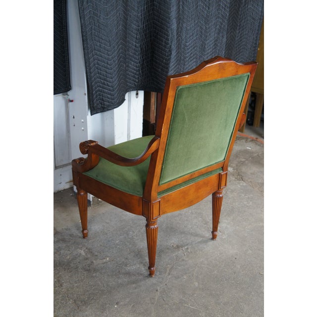 Green Vintage French Empire Style Birch Upholstered Library Accent Arm Chair Green For Sale - Image 8 of 13