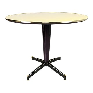 Yellow Lacquered Round Table with Brass Edge, 1950s For Sale