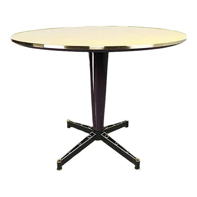 Yellow Lacquered Round Table with Brass Edge, 1950s For Sale