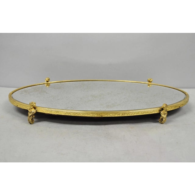Vintage Hollywood Regency Gold Maiden Bust Oval Beveled Glass Mirror Vanity Tray For Sale - Image 10 of 13