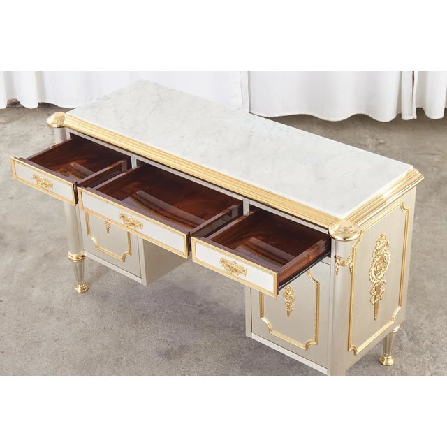 Maison Jansen Attributed Neoclassical Style Steel Marble Top Desk For Sale - Image 4 of 13