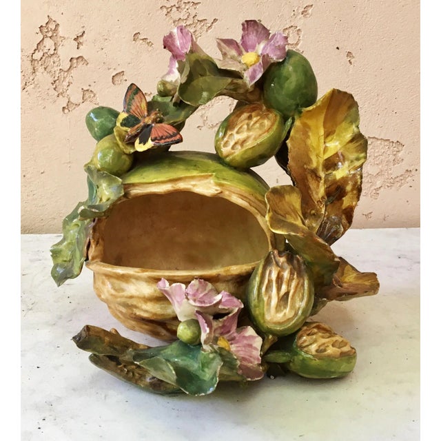 Brown French Majolica Flowers and Insects Basket, circa 1880 For Sale - Image 8 of 11