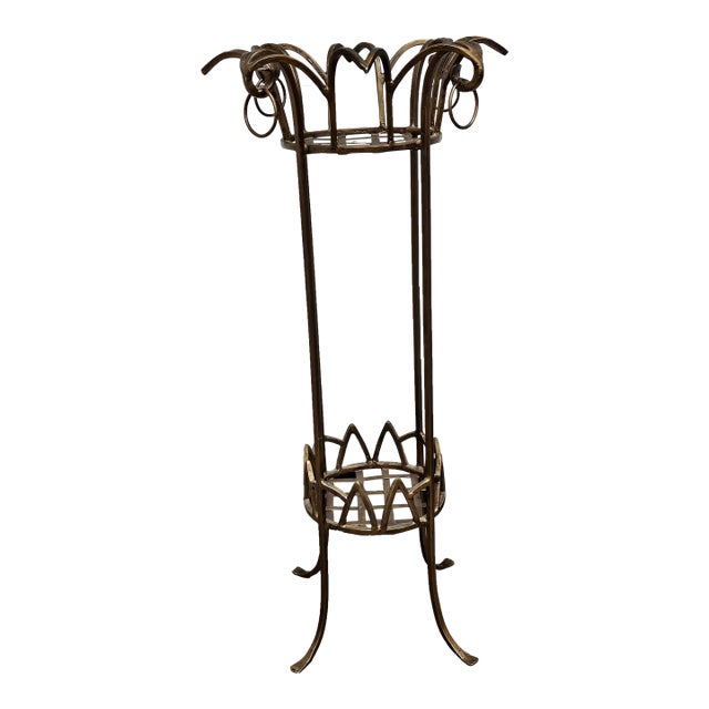 Late 20th Century Pier Luigi Colli Style Forged Wrought Golden Iron Tiered Plant Stand For Sale