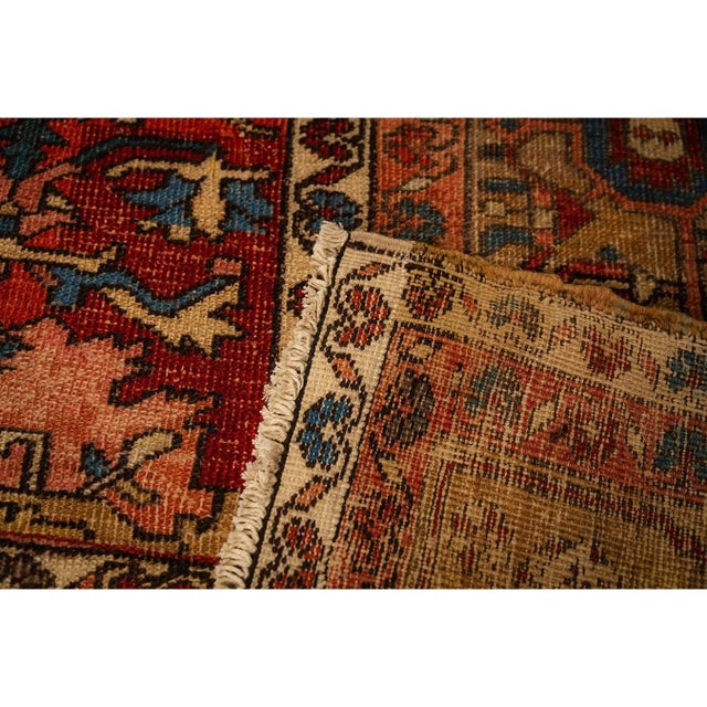 1890s Antique Red Tribal Geometric Nw Persian Heriz Serapi Knotted Wool Rug For Sale - Image 4 of 7