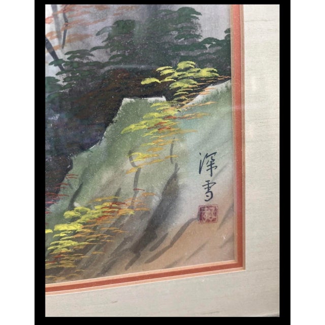 This is an original signed and certified watercolor painting. This piece is a traditional Asian landscape depicting a...