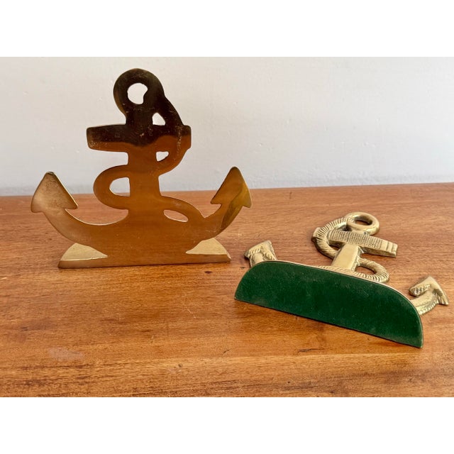 Late 20th Century Solid Cast Brass Nautical Anchor Bookends For Sale - Image 5 of 6