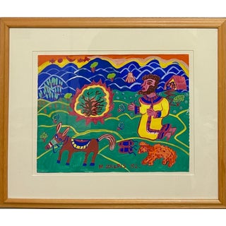 Malcah Zeldis, Malcah Zeldis Folk Art Gouache Moses Bible Painting Self Taught Outsider Artist, 1982 For Sale
