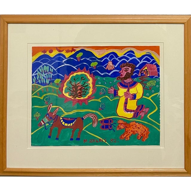 Malcah Zeldis, Malcah Zeldis Folk Art Gouache Moses Bible Painting Self Taught Outsider Artist, 1982 For Sale