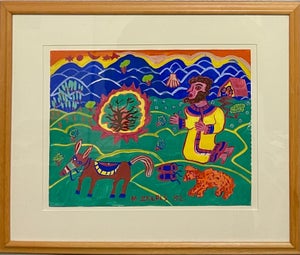 Malcah Zeldis, Malcah Zeldis Folk Art Gouache Moses Bible Painting Self Taught Outsider Artist, 1982
