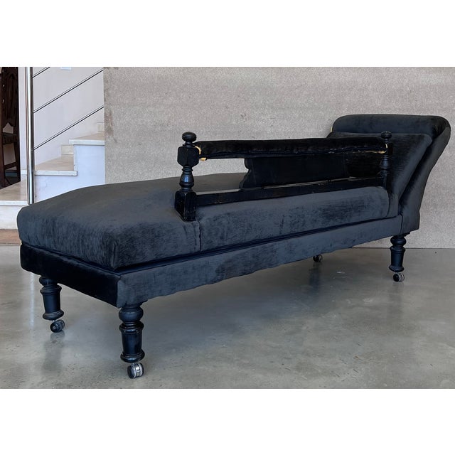1940s Italian Art Deco Black Velvet Convertible Chaise Longue For Sale - Image 5 of 7