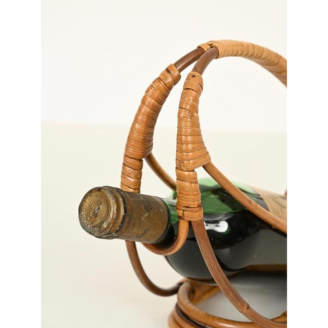 Italian Organic Curved Rattan and Hand-Woven Wicker Bottle Holder, 1960s For Sale - Image 4 of 12