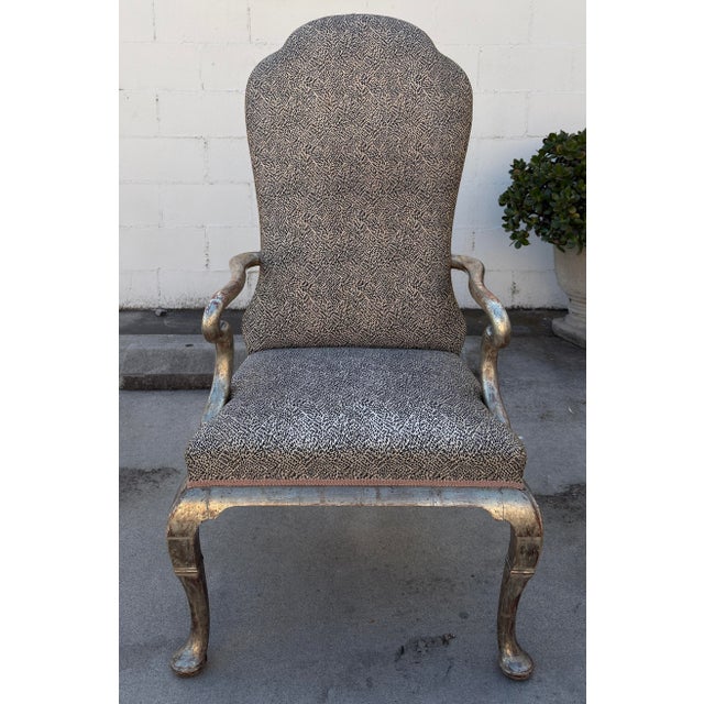 Dennis and Leen Silver Giltwood Dining Chairs, Set of 6. Silver gilding with beautiful red rub through Side chairs measure...