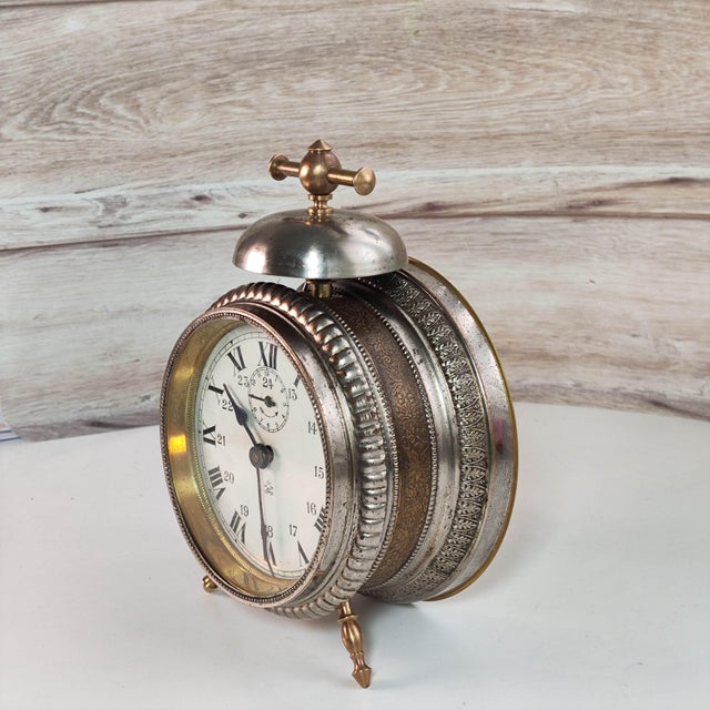 Art Deco 1890’s Japy Freres French Bronze Antique Mantel Alarm Clock For Sale - Image 3 of 8